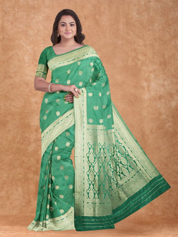 Women Semi Cotton Saree Green SCS121