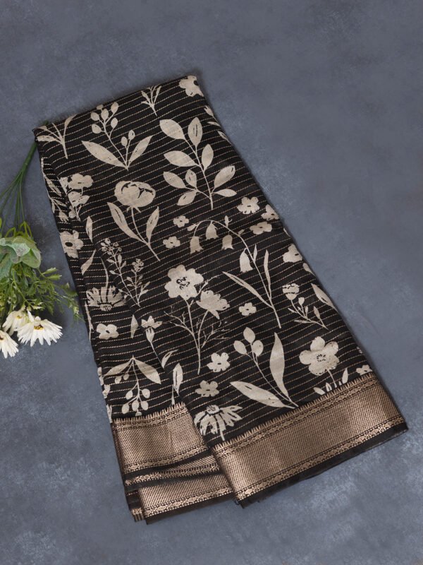 Women Black Semi Chanderi Cotton Printed Saree SC39