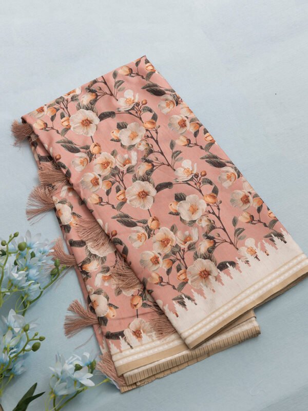 Women Peach Semi Tussar Printed Saree SCS150