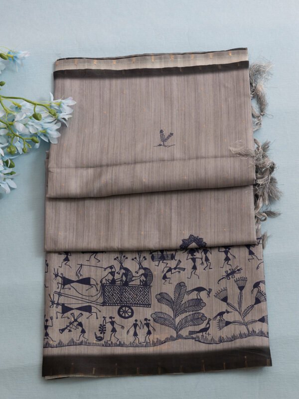 Women Grey Semi Tussar Printed Saree SCS156