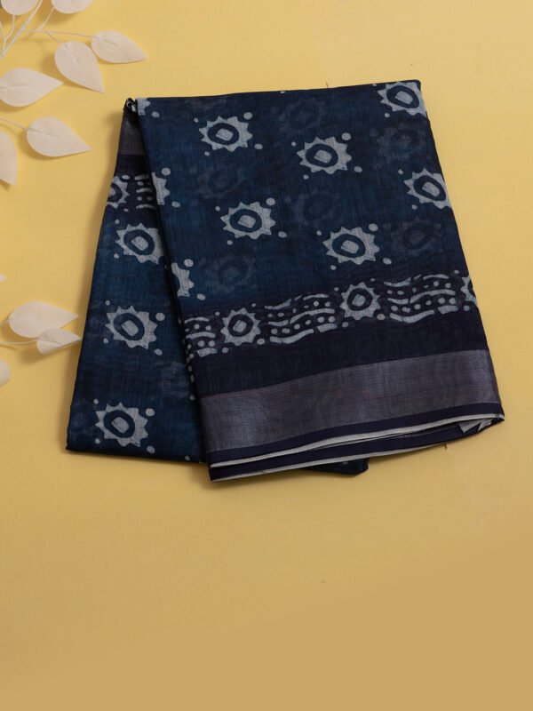 Women Navy Semi Linen Printed Saree SL179