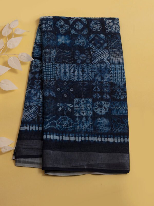 Women Navy Semi Linen Printed Saree SL177