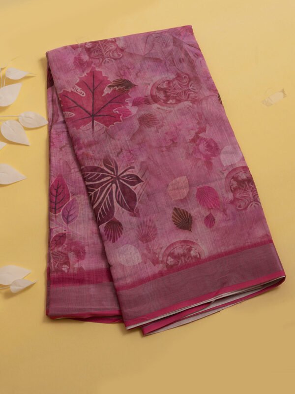 Women Semi Linen Digital Printed Saree Pink SL184