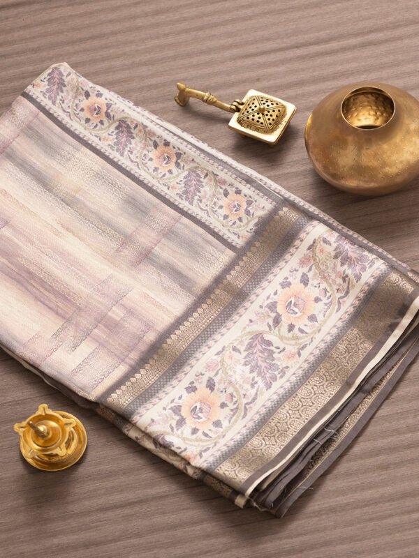 Women Peach Semi Tussar Printed Saree SS338