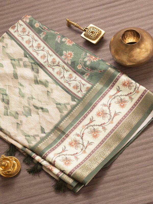Women Green Semi Tussar Printed Saree SS337