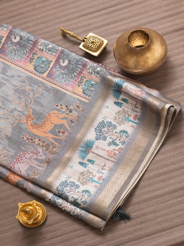 Women Grey Semi Tussar Printed Saree SS336