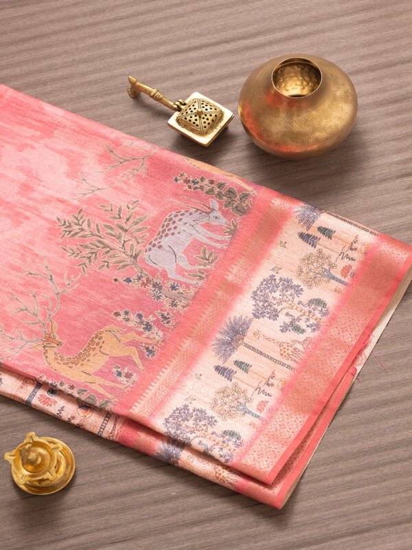 Women Pink Semi Tussar Printed Saree SS335