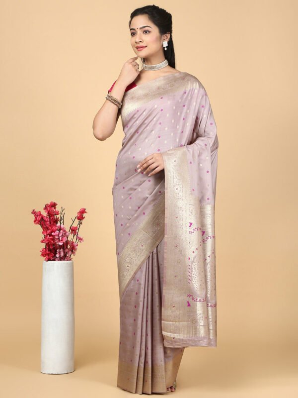 Women Semi Cotton Saree Light Purple SCS130