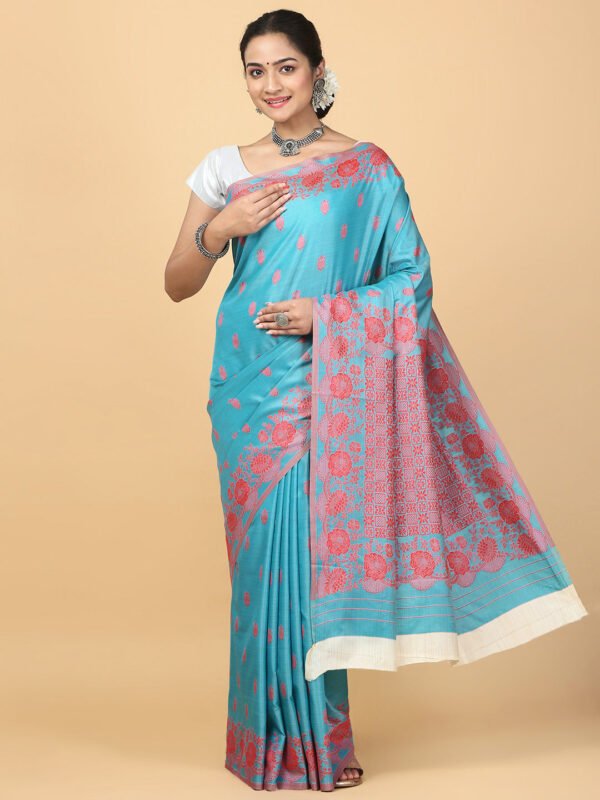 Women Semi Cotton Saree Blue SCS147