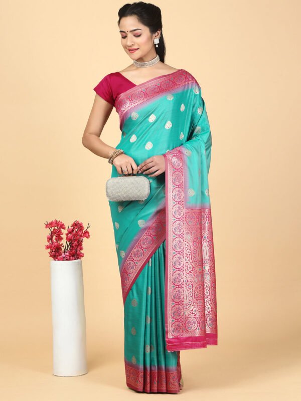 Women Semi Cotton Saree Green SCS123
