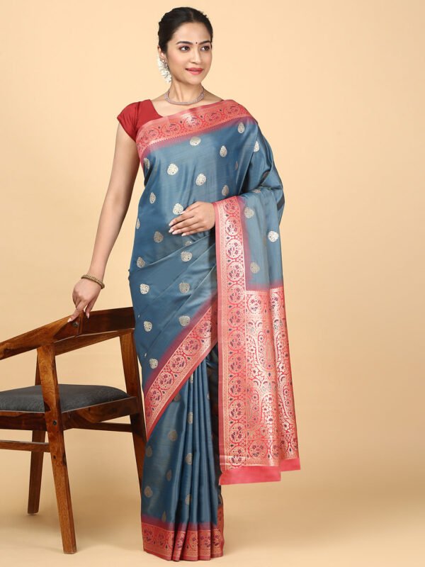 Women Semi Cotton Saree Blue SCS120