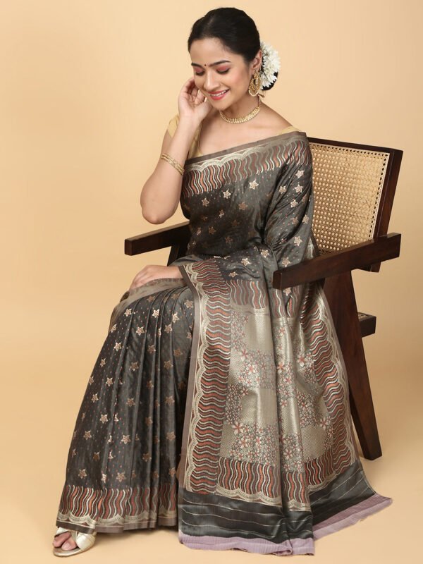Women Semi Cotton Saree Dark Grey SCS143