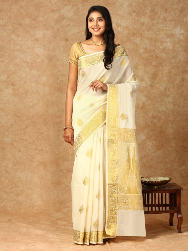 Women Kerala Cream Tissue Saree KS155