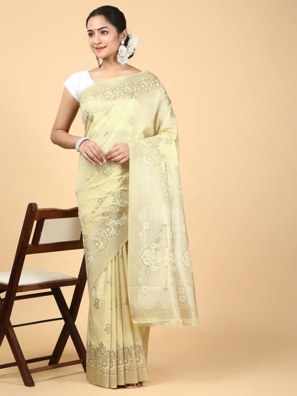 Women Semi Cotton Saree Yellow SCS136