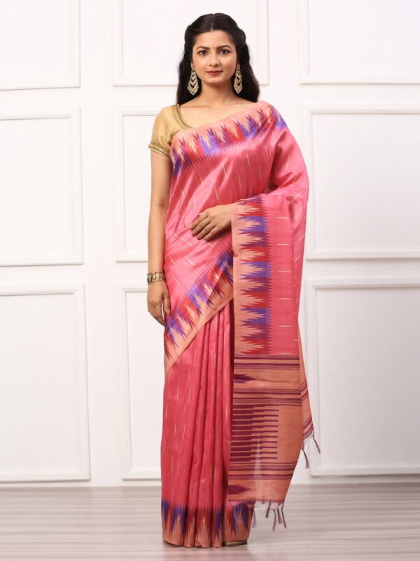 Women Semi Tussar Weaving Saree Pink ST172