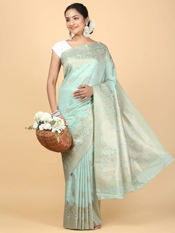 Women Semi Cotton Saree Mint Blue SCS135