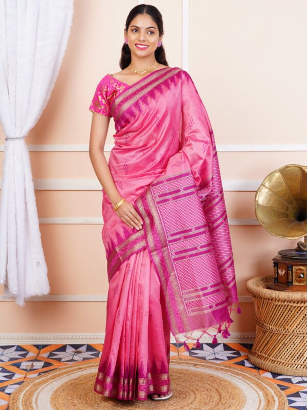 Women Semi Tussar Silk Saree Pink ST126
